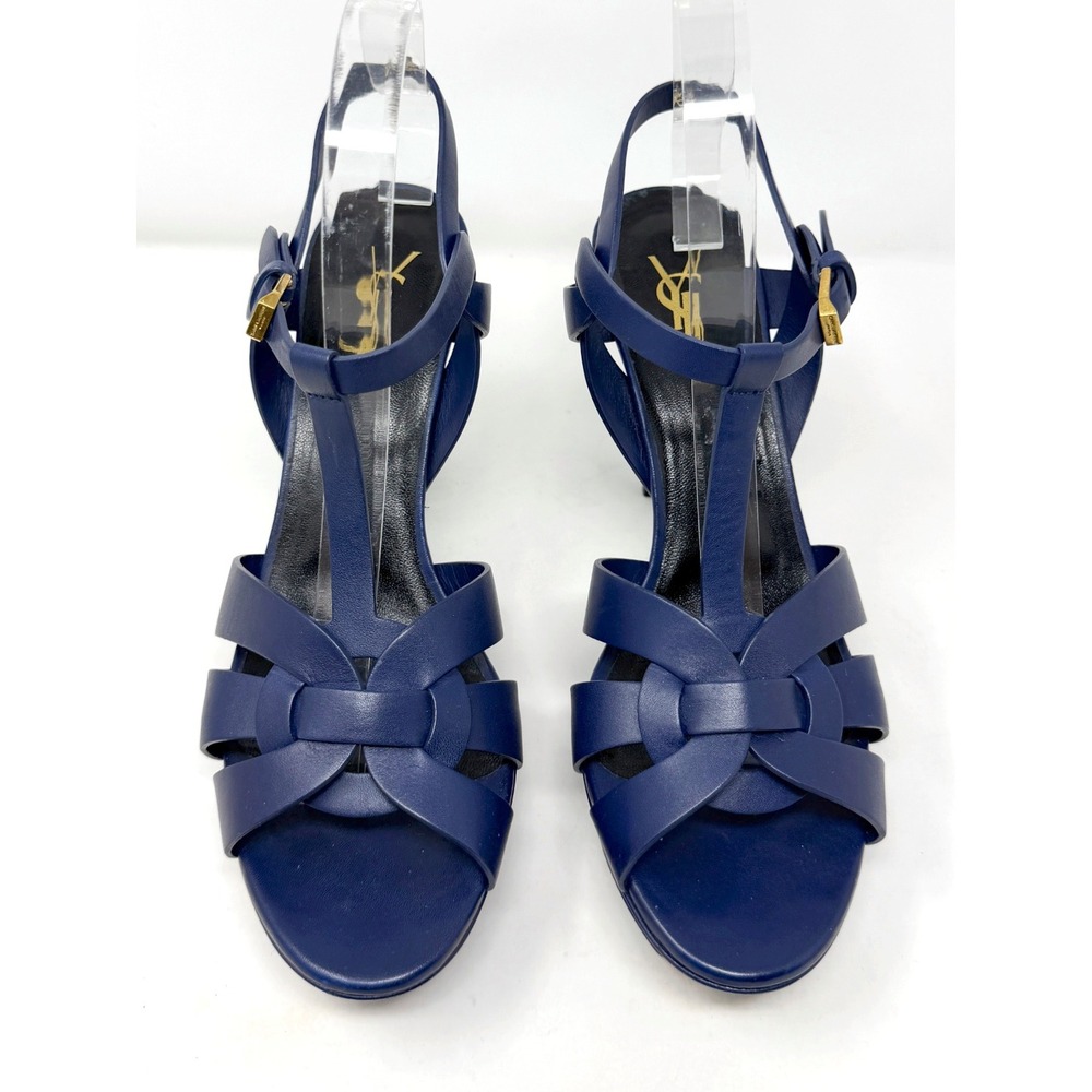 Saint‎ Laurent Tribute Blue Leather Platform Sandals Heels 39.5 - Picture 2 of 11